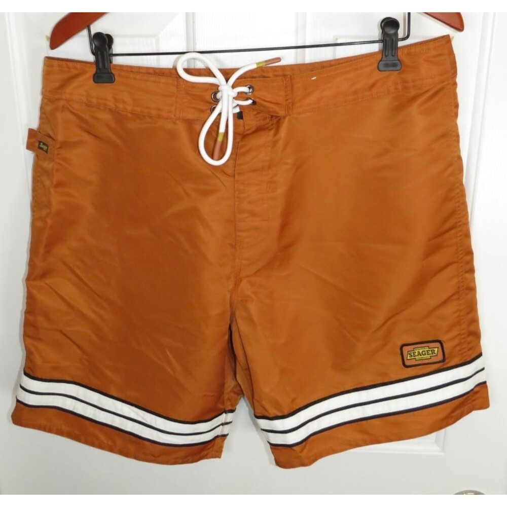 Seager Co. Dos Rayos Swim Trunk Boardshorts Size 34 Burnt Gold 7.5" Inseam